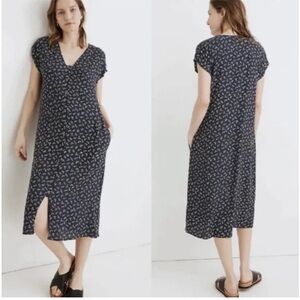 Madewell blue floral button front midi dress size large - great condition